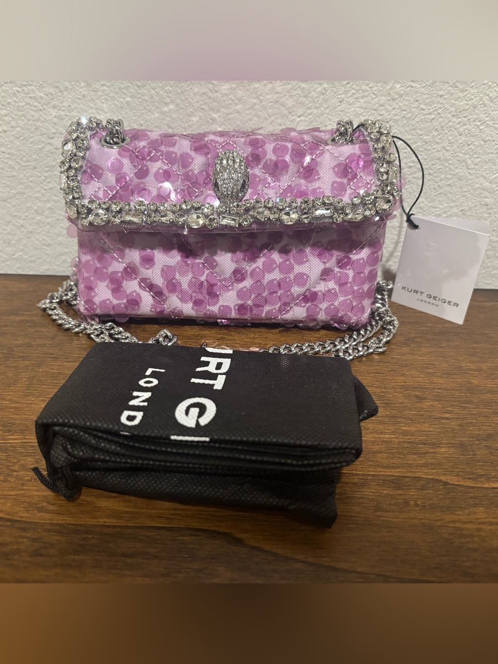 Kurt Geiger Lilac Quilted Crystal-Trim Crossbody